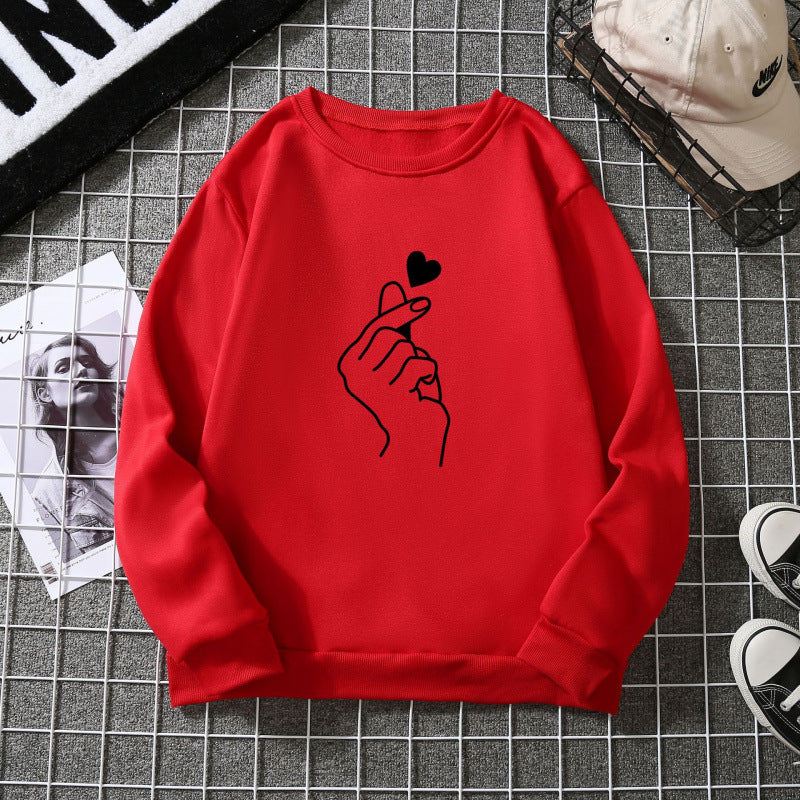 Damen Sweatshirt Kreatives Handzeichen-Motiv Weiches Innenfutter Grau