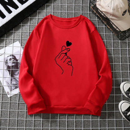 Damen Sweatshirt Kreatives Handzeichen-Motiv Weiches Innenfutter Grau