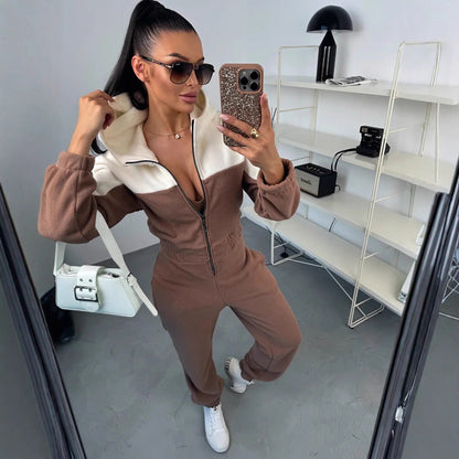 Damen Fleece-Overall mit Reißverschluss und Kapuze Eveloria