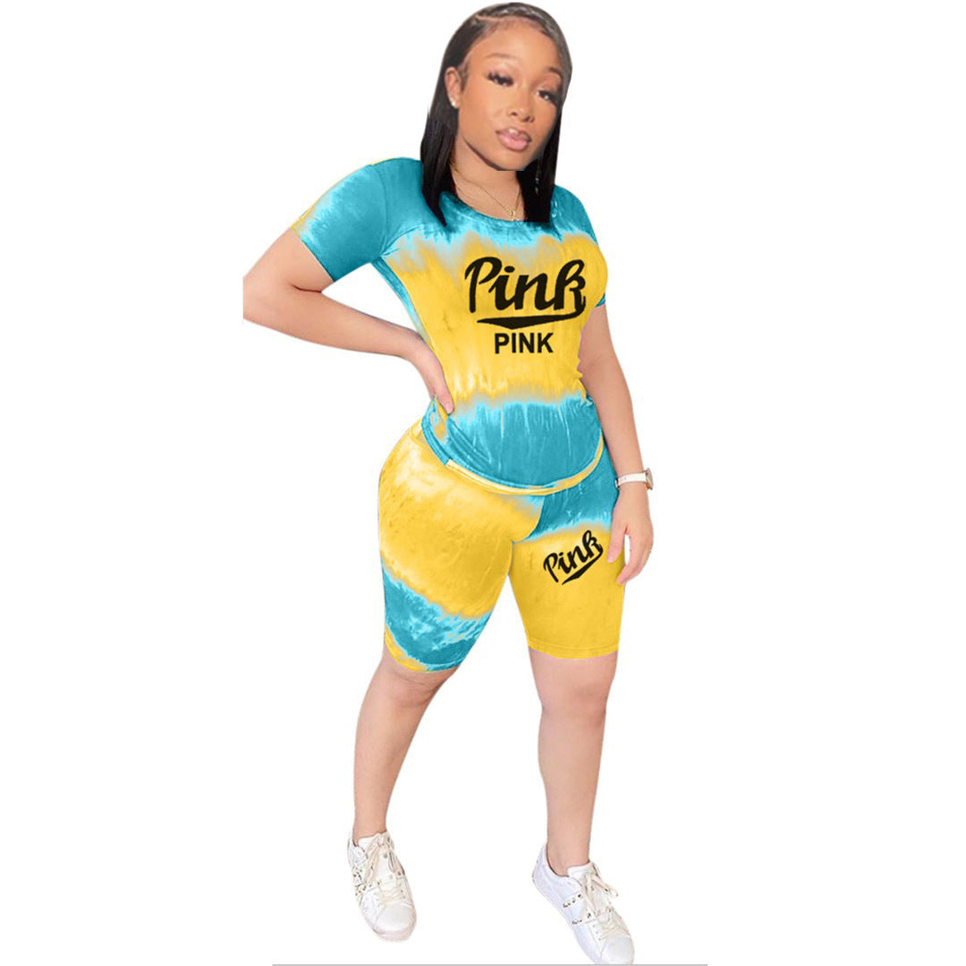 Damen Sportliches Kurzarmoberteil Batikmuster
