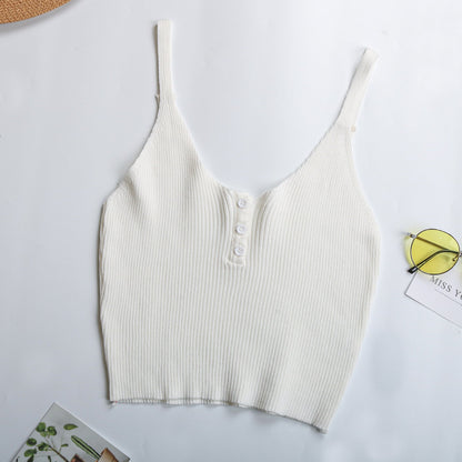 Damen Rippstricktop Ärmellos mit Knopfleiste Dezent Eveloria