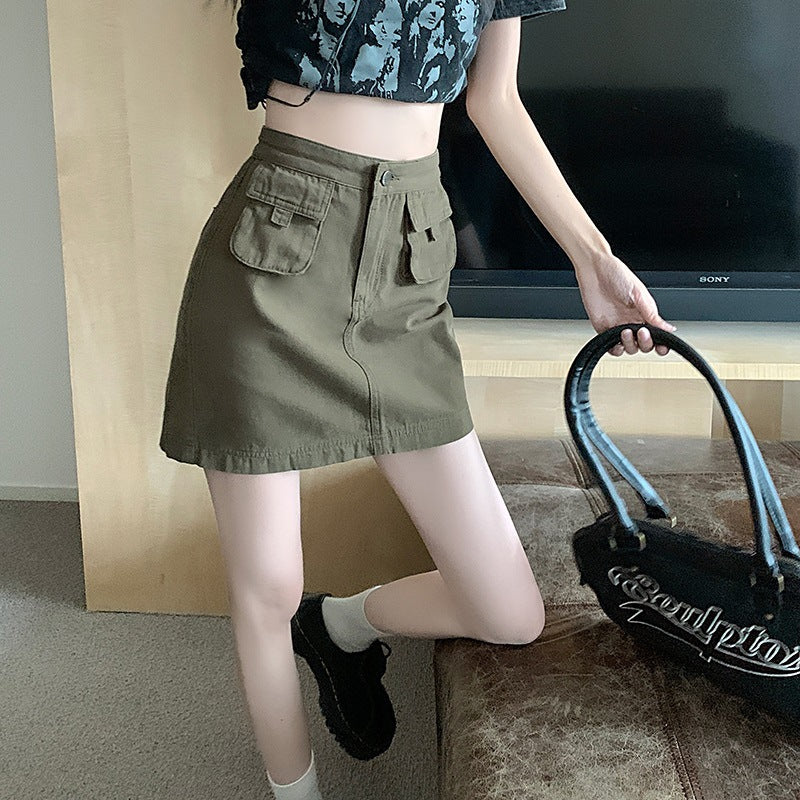 Damen Cargo-Rock Utility-Stil Taschen Beige