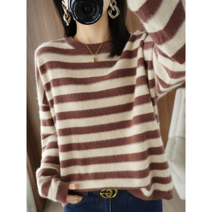 Damen Strickpullover Lässig Breitgestreift Eveloria