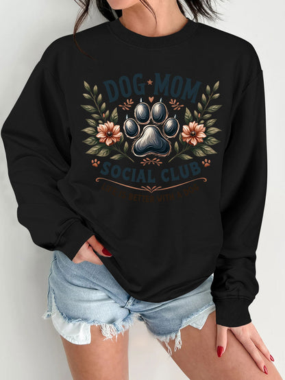 Damen Sweatshirt Hundemotiv Aufdruck Grau