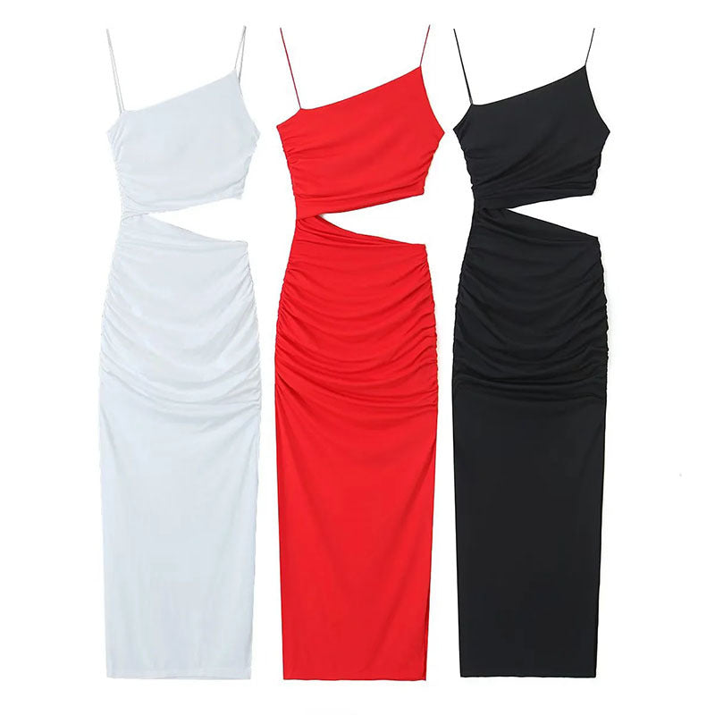 Damen Maxikleid Cut-Out Asymmetrisch Raffung Eveloria