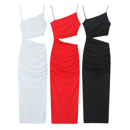 Damen Maxikleid Cut-Out Asymmetrisch Raffung Eveloria