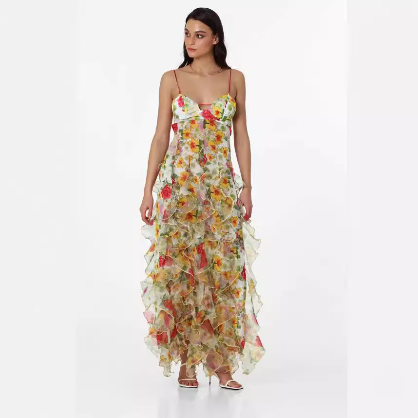 Damen Langarmkleid Floralmuster Rüschendetails Eveloria