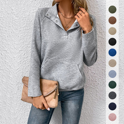 Damen Kapuzenpullover Strukturiertes Design Kängurutasche Grau - Eveloria