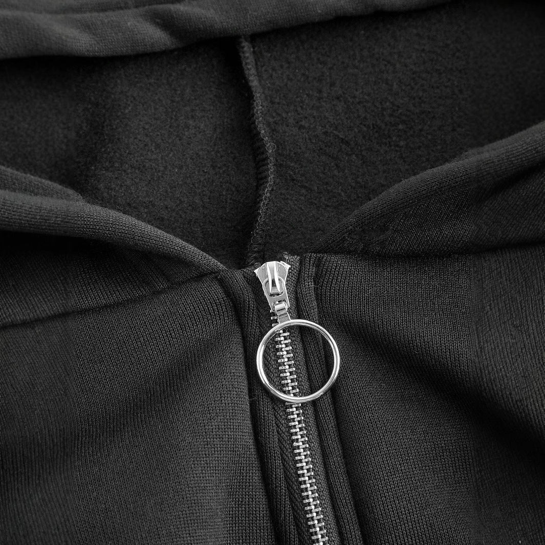 Damen Hoodie Cropped Mit Reißverschluss Voluminöse Ärmel