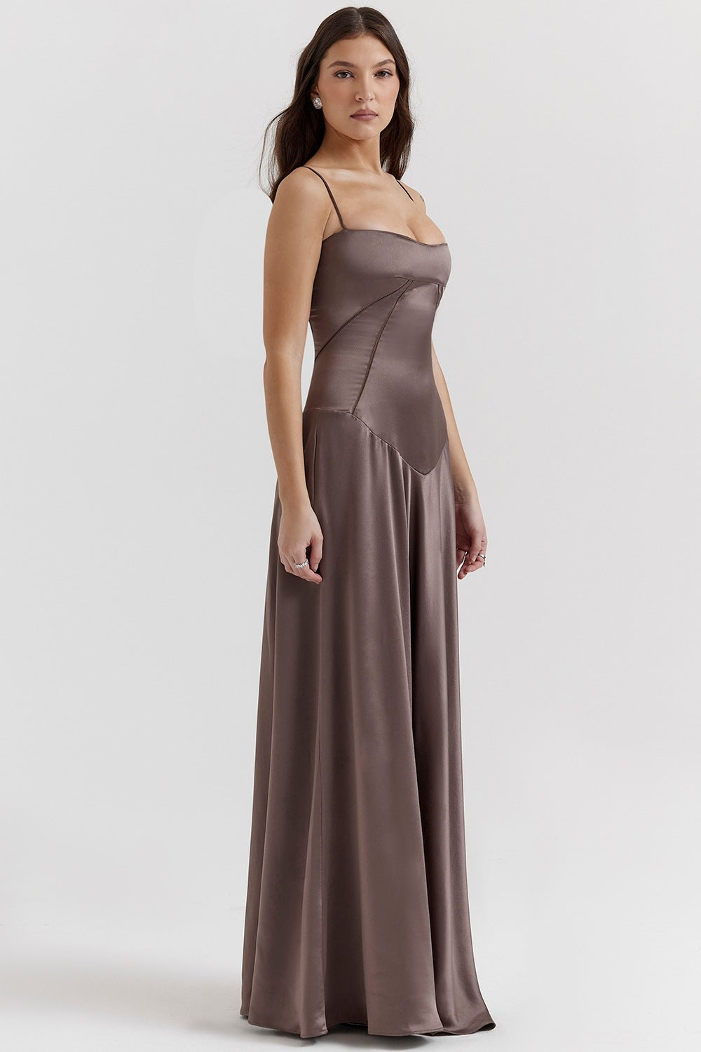 Damen Satin Maxikleid mit Trägern Figurbetont Eveloria