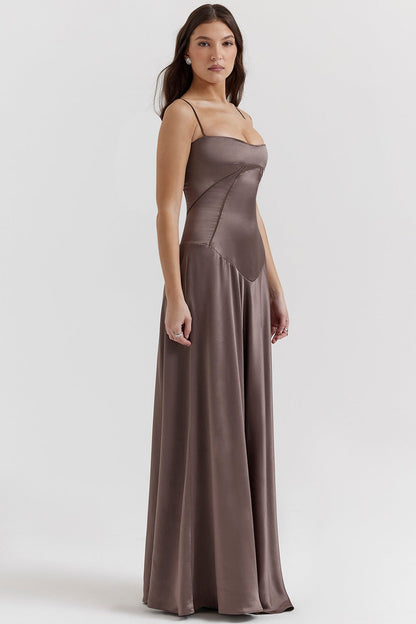 Damen Satin Maxikleid mit Trägern Figurbetont Eveloria
