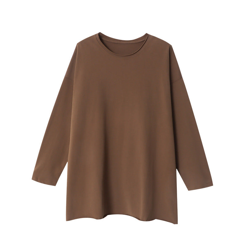 Damen Langarmshirt Weite Passform Baumwolle Beige
