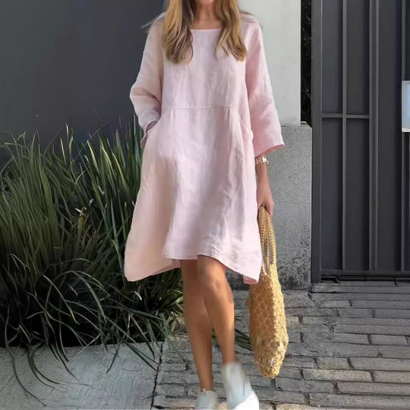 Eveloria Damenkleid Einfarbig Baumwolle Mit Taschen