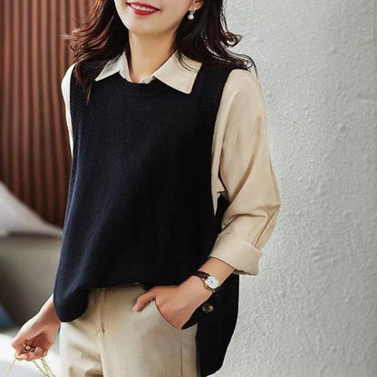 Damen Strickweste Elegantes Design mit Knöpfen Beige