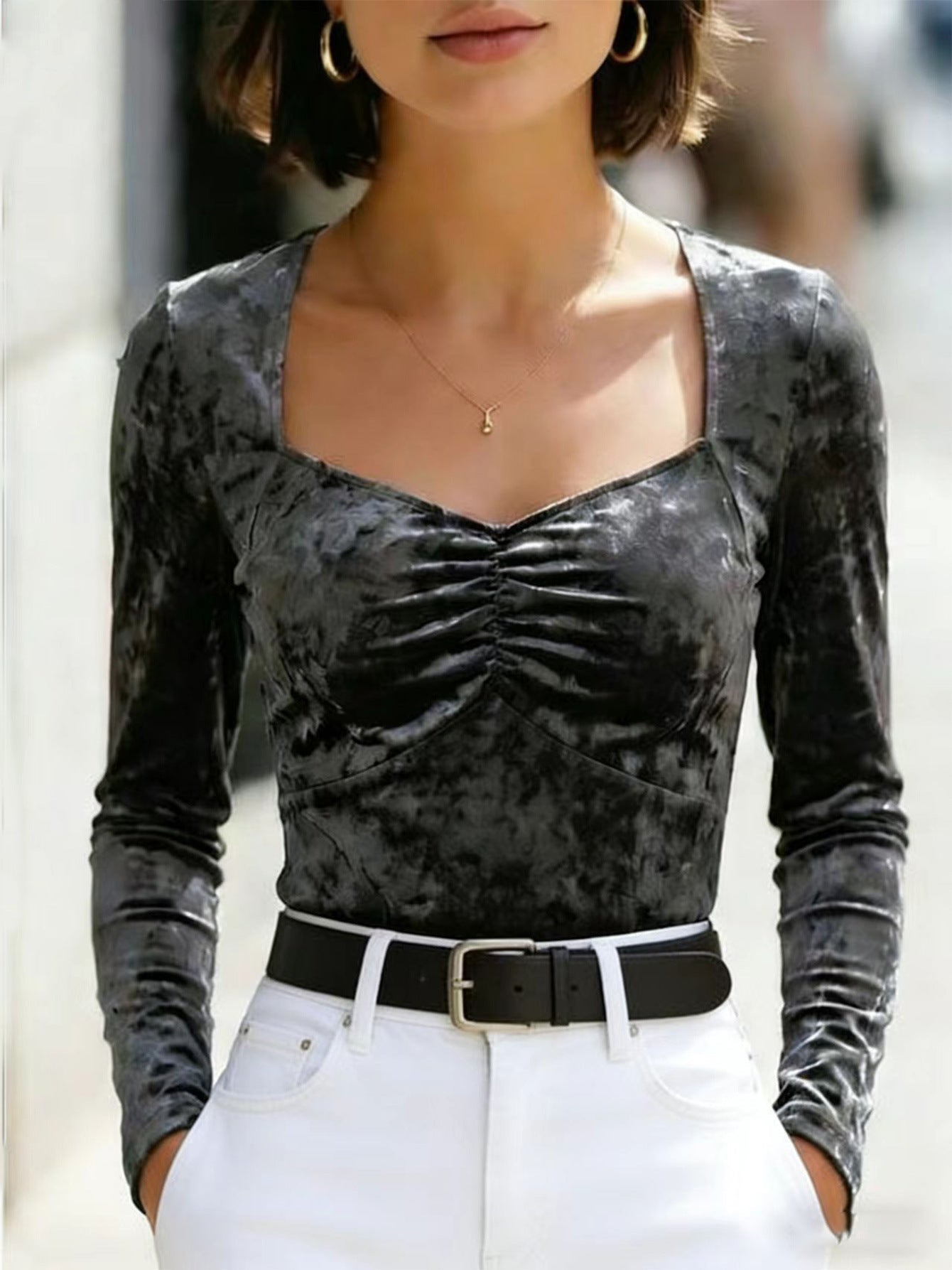 Damen Elegantes Longsleeve-Shirt mit Raffung Detail