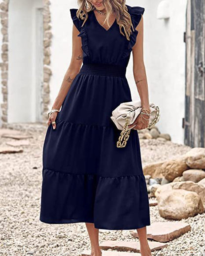 Damen Langarm-Kleid Voluminöser Rock Eveloria
