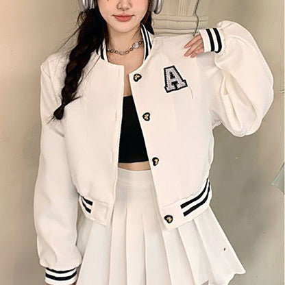 Damen Collegejacke Gestickt Emblem Kontrast Aufnäher Eveloria