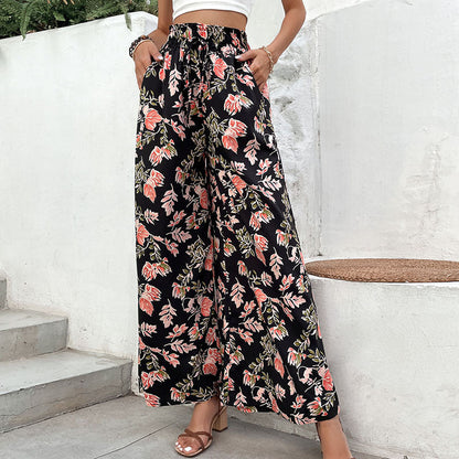 Damen Palazzo-Hosen Floralmuster Elastischer Bund Eveloria