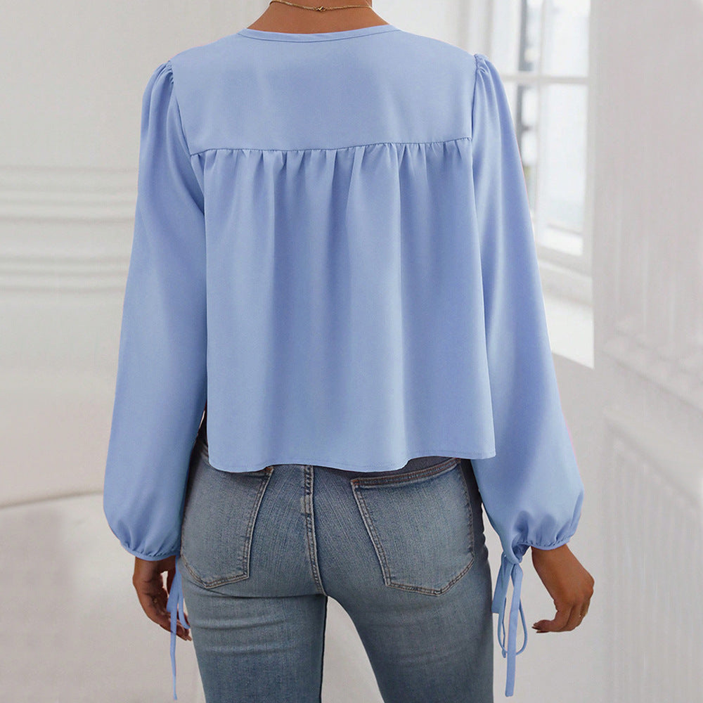 Damen Bluse Lässiger Schnitt Dekoratives Bindeband