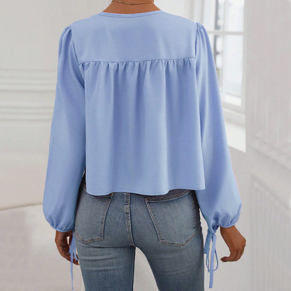 Damen Bluse Lässiger Schnitt Dekoratives Bindeband