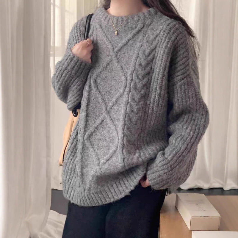 Damen Oversized Pullover Feinstrick Weich Grau