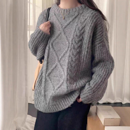 Damen Oversized Pullover Feinstrick Weich Grau