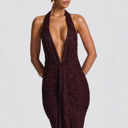 Damen Abendkleid mit V-Ausschnitt Geraffter Stoff Eveloria