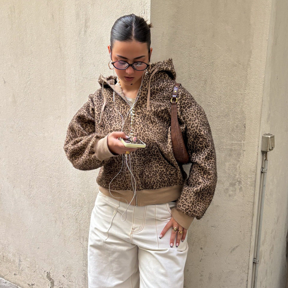 Damen Oversized Kapuzenpullover Leopardenmuster Eveloria