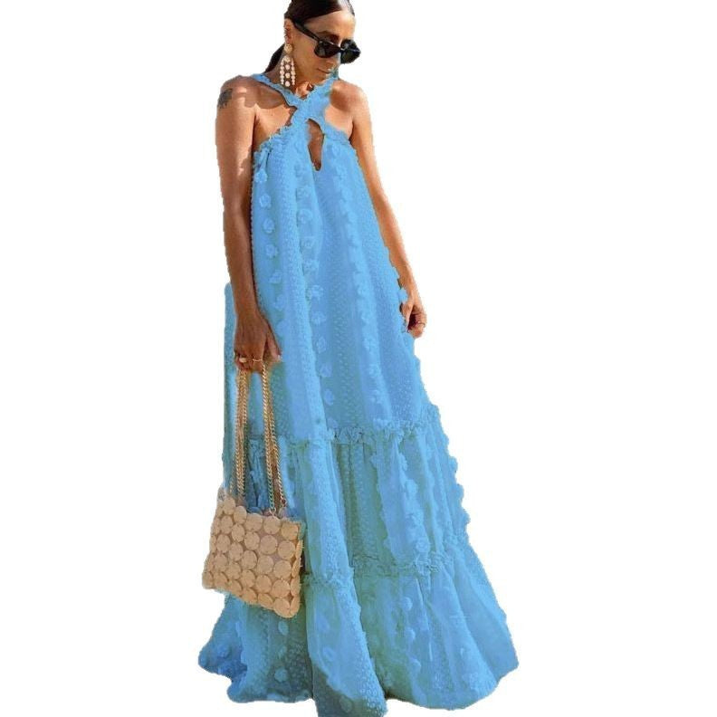 Damen Maxikleid Blumenstickerei Trägerdesign