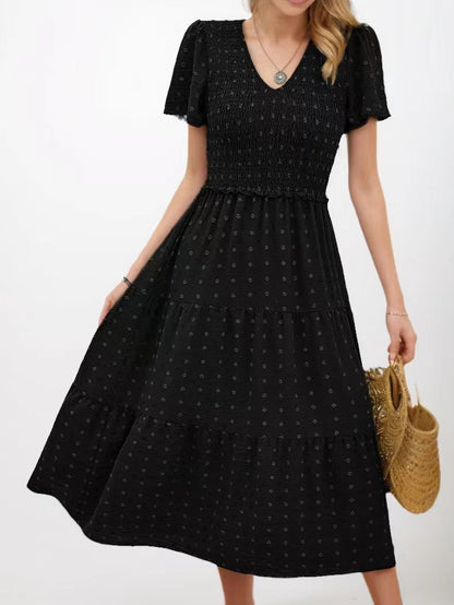 Damen Midi-Kleid Elastisch Rüschen Eveloria