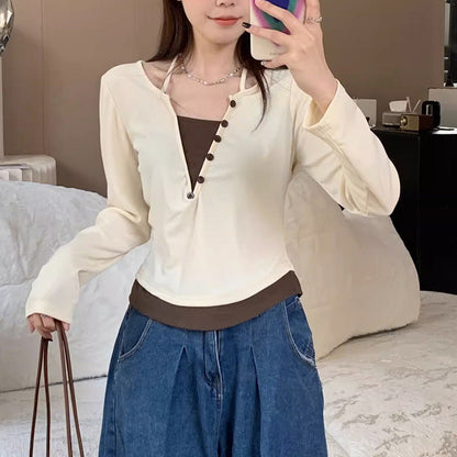 Damen Langarmshirt Moderner Knopfleistentwurf Lässiger Schnitt