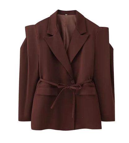 Damen Blazerjacke Tailliert Bindegürtel Eveloria