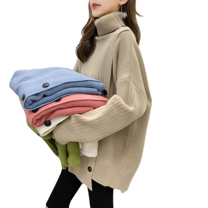 Damen Stehkragenpullover Kuschelig Knopfdetail Eveloria