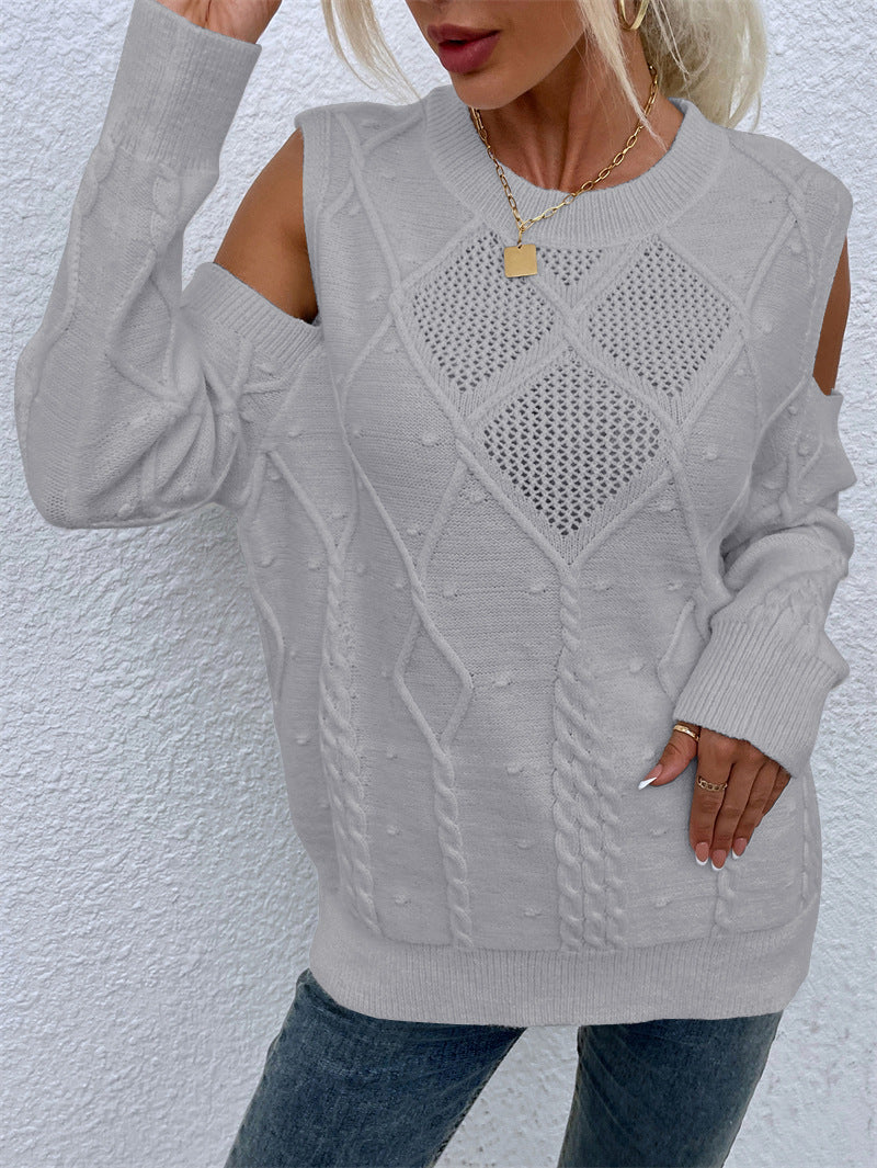 Damen Strickpullover Lochmuster Zopfdetails Eveloria