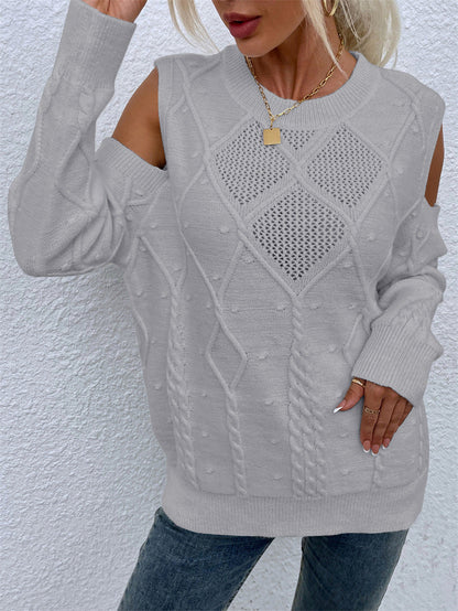 Damen Strickpullover Lochmuster Zopfdetails Eveloria