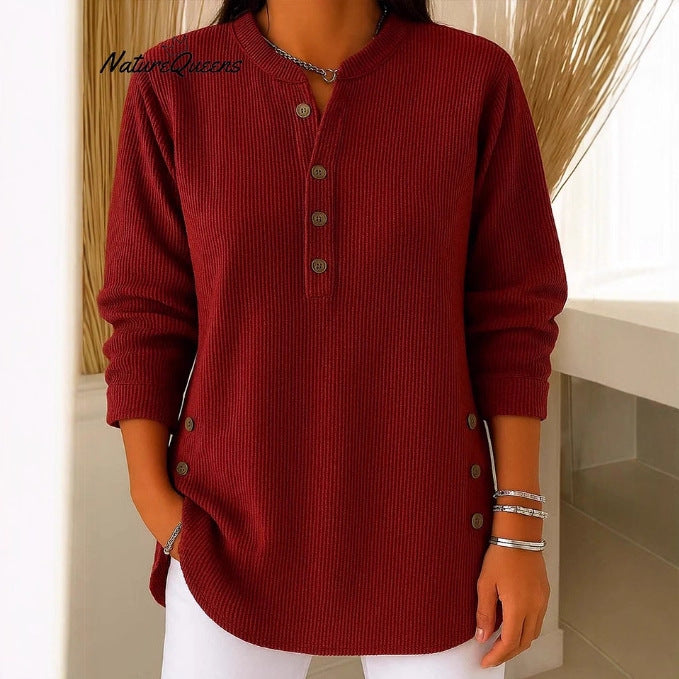Damen Langarmshirt Knopfleiste Seitenknöpfe Modern Eveloria