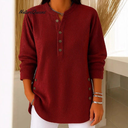 Damen Langarmshirt Knopfleiste Seitenknöpfe Modern Eveloria