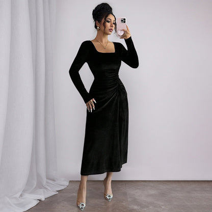 Damen Midi-Kleid Raffiniertes Rüschen-Design Eleganter Ausschnitt