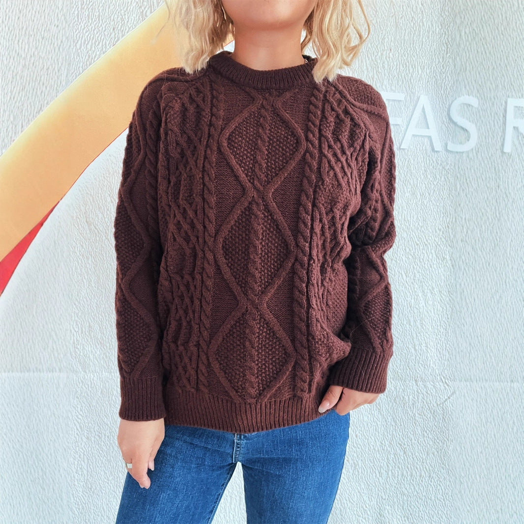 Damen Grobstrickpullover Zopfmuster Lässiger Schnitt
