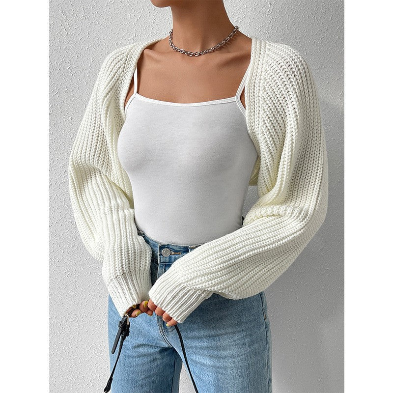 Damen Strickjacke Weite Ärmel Strukturiert Beige
