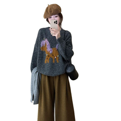 Damen Kuschelpullover Tierapplikation Weich Eveloria