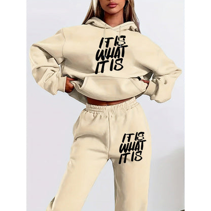 Damen Hoodie Jogginghose Set mit Schriftzug Grau
