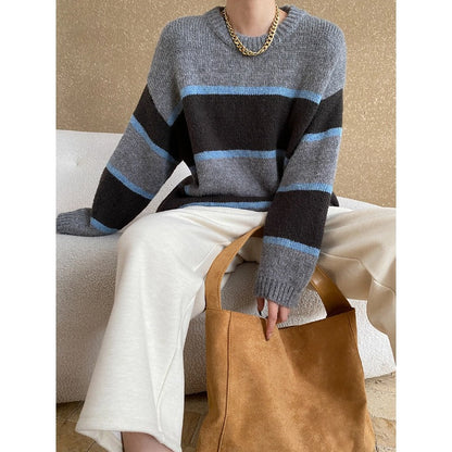 Damen Oversized Pullover Streifen Modell Eveloria - Eveloria
