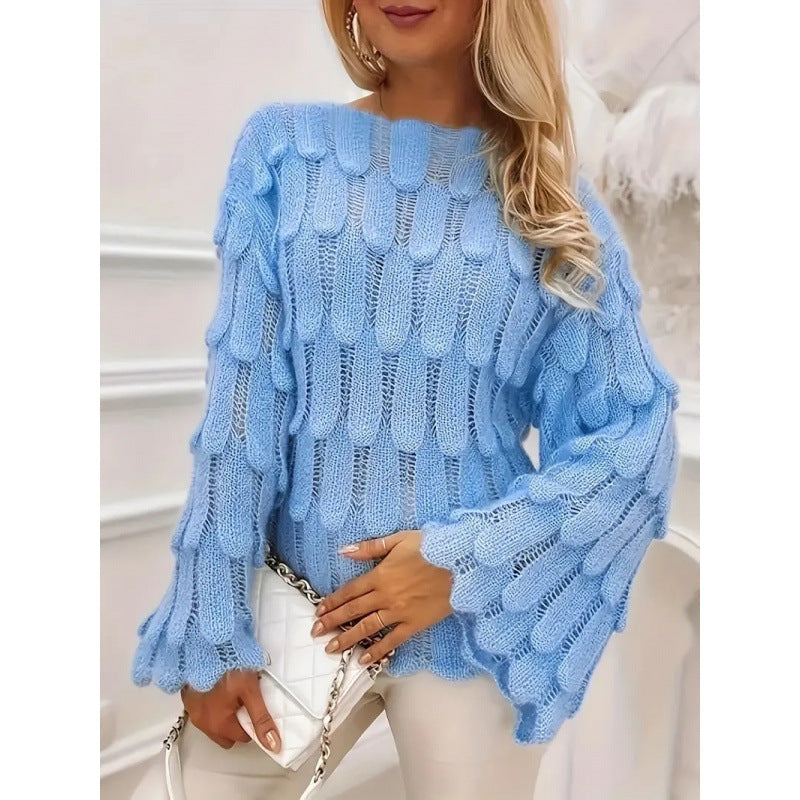 Damen Strickpullover Voluminöse Ärmel Strukturiertes Muster Eveloria