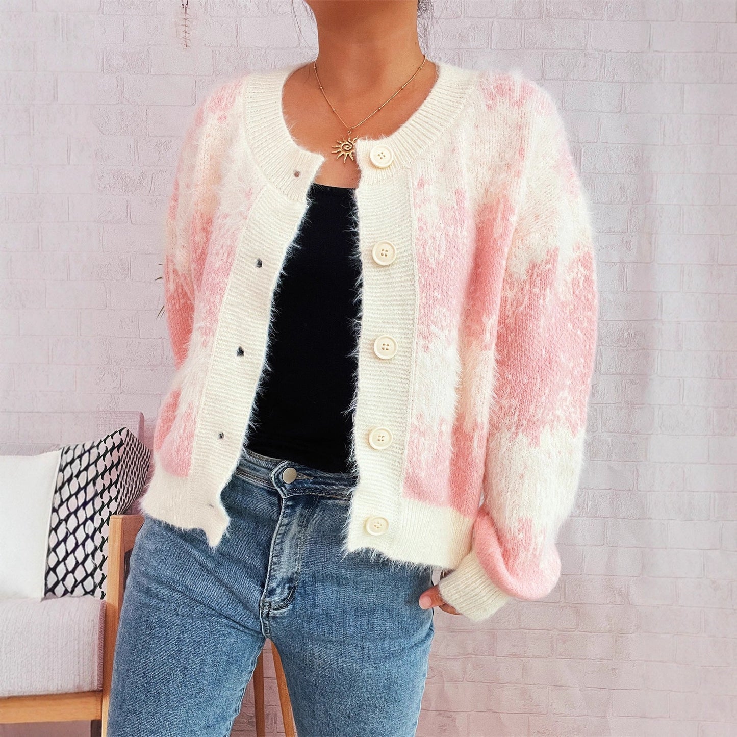 Damen Strickjacke Farbenfrohes Muster Eveloria - Eveloria