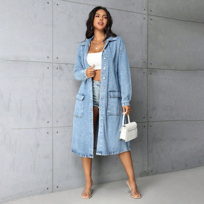 Damen Jeansjacke Vintage-Stil mit Taschen und Knöpfen