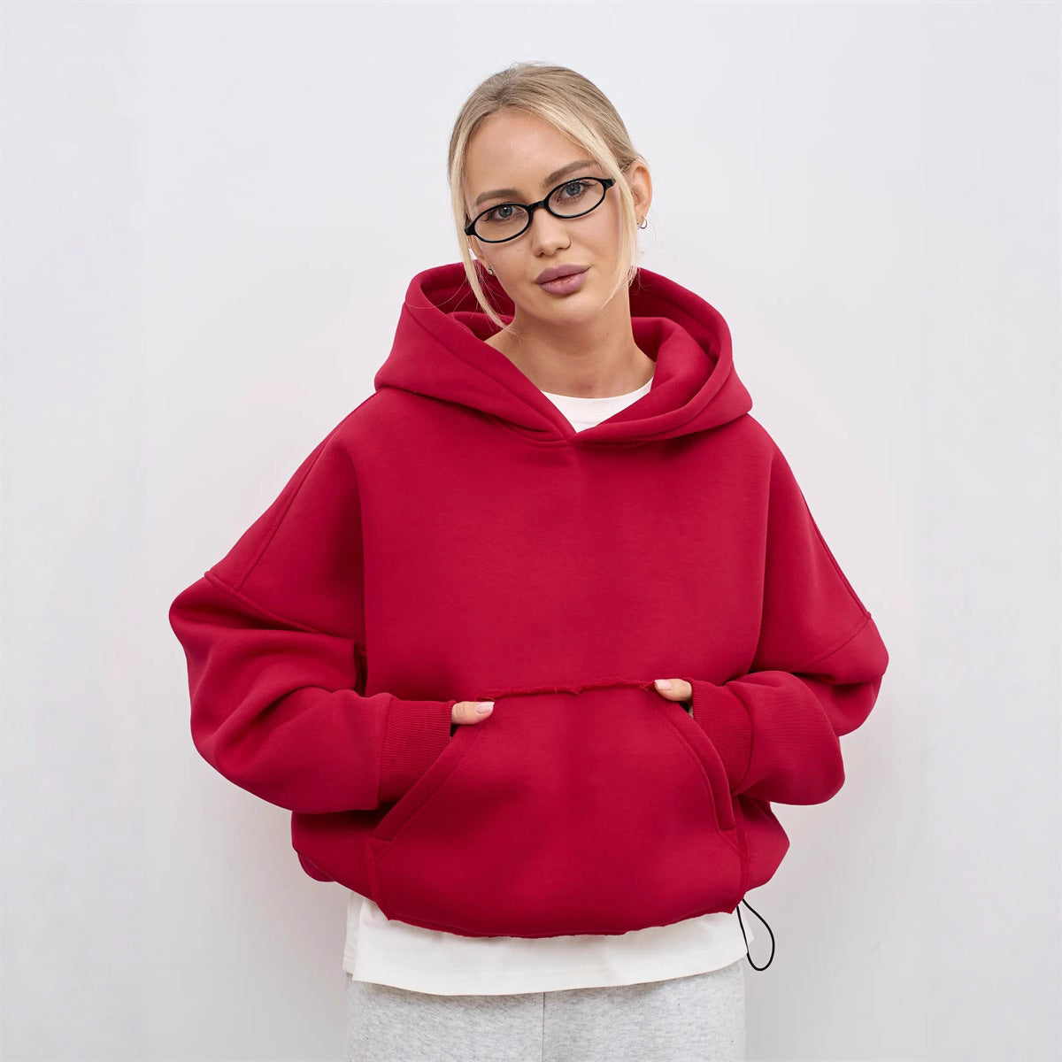 Damen Oversized Kapuzenpullover Lässiger Schnitt Mit Taschen Beige