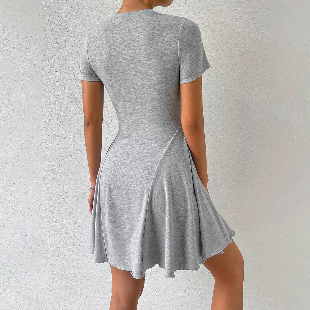 Damen Sommerkleid Rundhalsausschnitt Schwingrock Pastellfarben