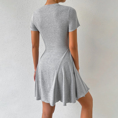 Damen Sommerkleid Rundhalsausschnitt Schwingrock Pastellfarben