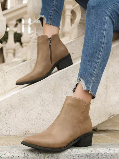 Eveloria Damen Stiefeletten Kunstleder Spitz Niedriger Blockabsatz - Eveloria